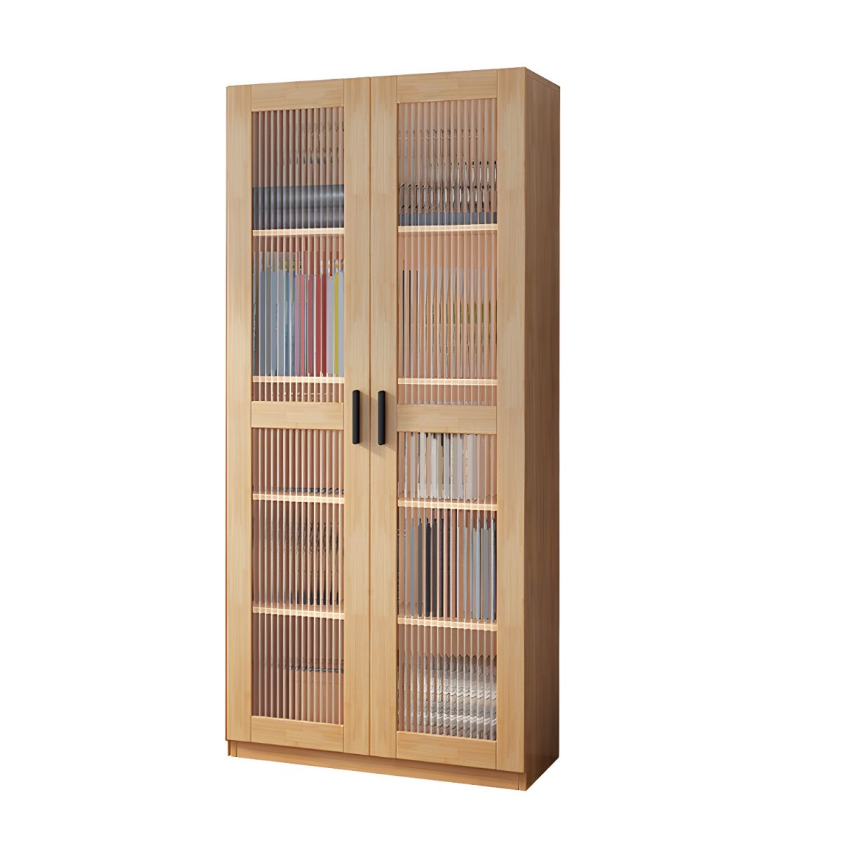 Scandinavian Storage Cabinet Rubberwood Glass Doors Display Cabinet For