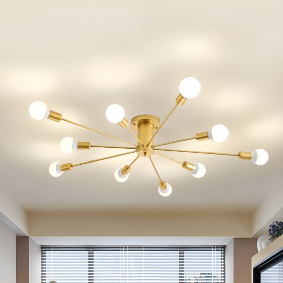 Gold Starburst Ceiling Mounted Chandelier Contemporary Metal 10 Heads ...