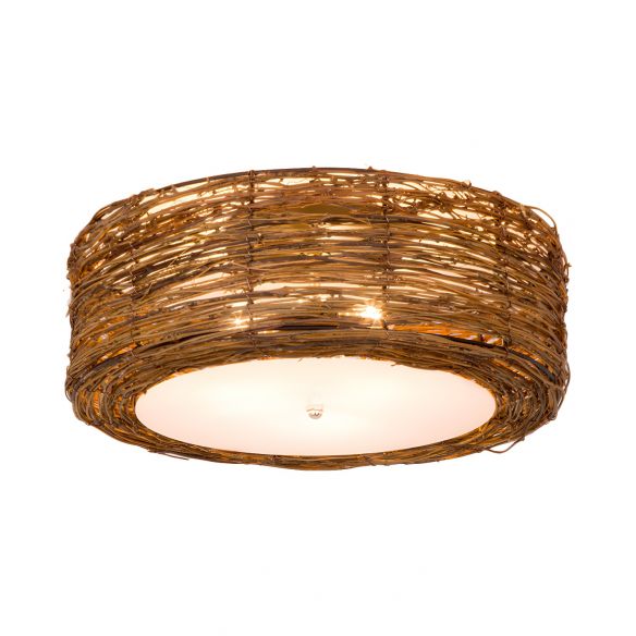 Hand-Woven Flush Mount Lamp with Round Shade Modern Rattan 3 Lights ...