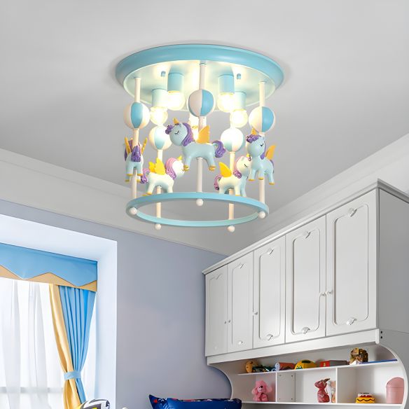 Merry-Go-Round Nursery Flush Ceiling Light Resin 6 Heads Kid Semi Flush ...