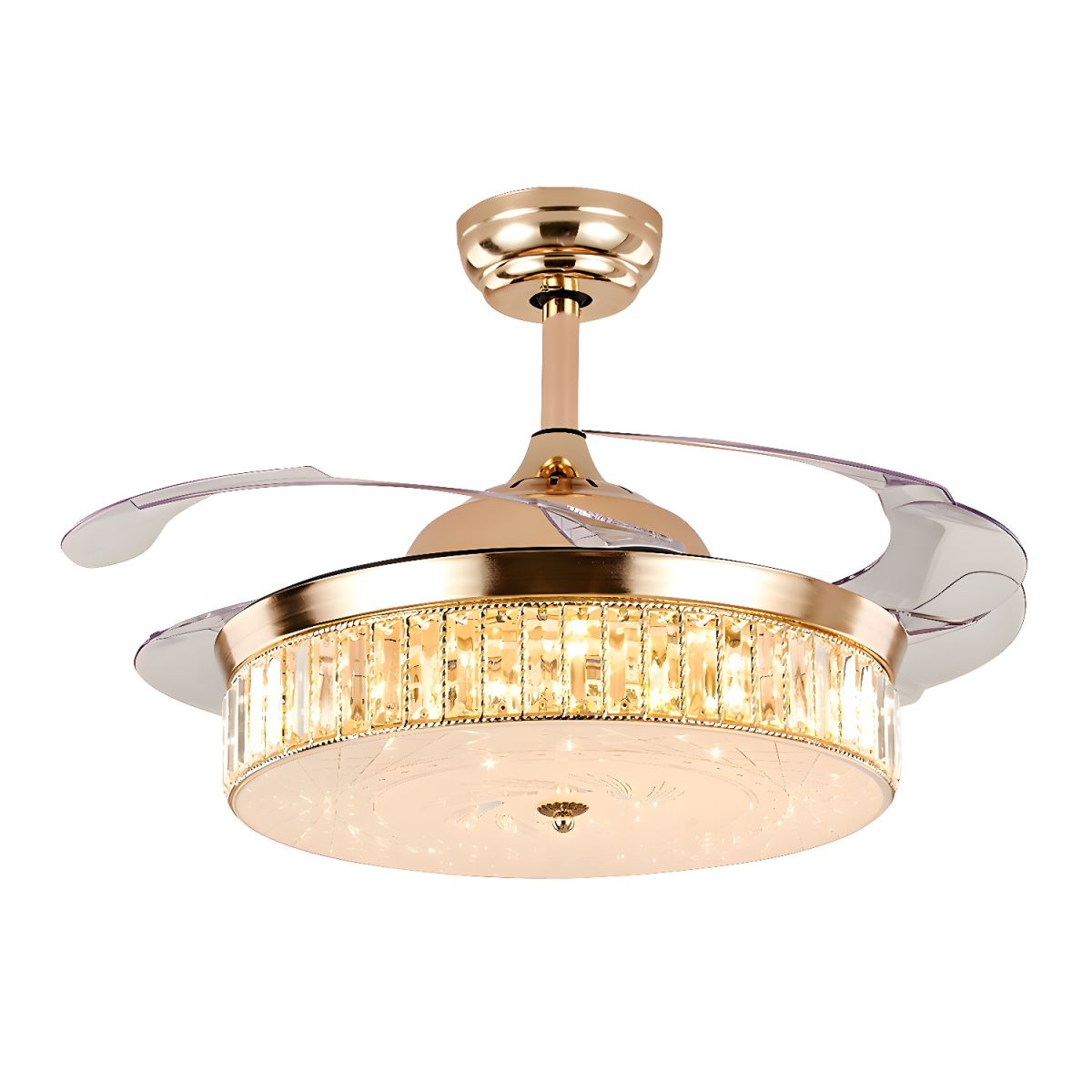 3 Blades Round LED Ceiling Fan Light Contemporary Tri-Prism Crystal ...