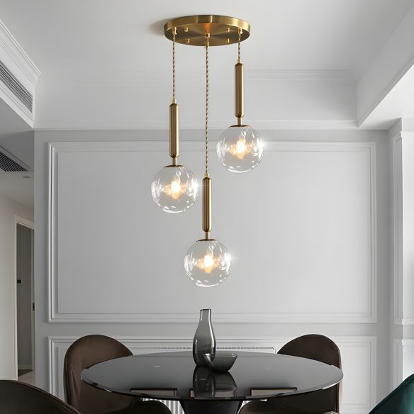 Cluster Ball Pendant Light Simplicity Honeycomb Glass 3 Head Gold