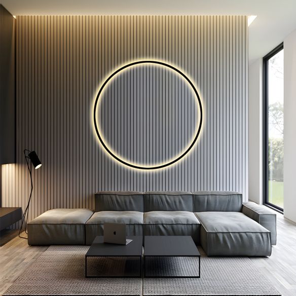 Black Minimalism Round Lines LED Wall Lamp Nordic Style Aluminum Sconce ...