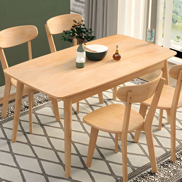 Modern Rubberwood Solid Wood Dining Table Brown Rectangle Table with 4 Legs for Home - 63"L x 31.5"W x 29.5"H Without Chairs