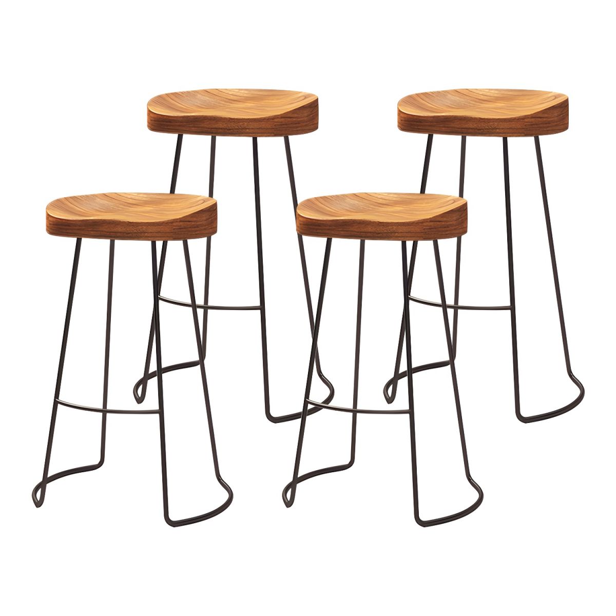 Modern Armless Backless Counter Stool Iron Cafe Bar Stool with Wooden ...