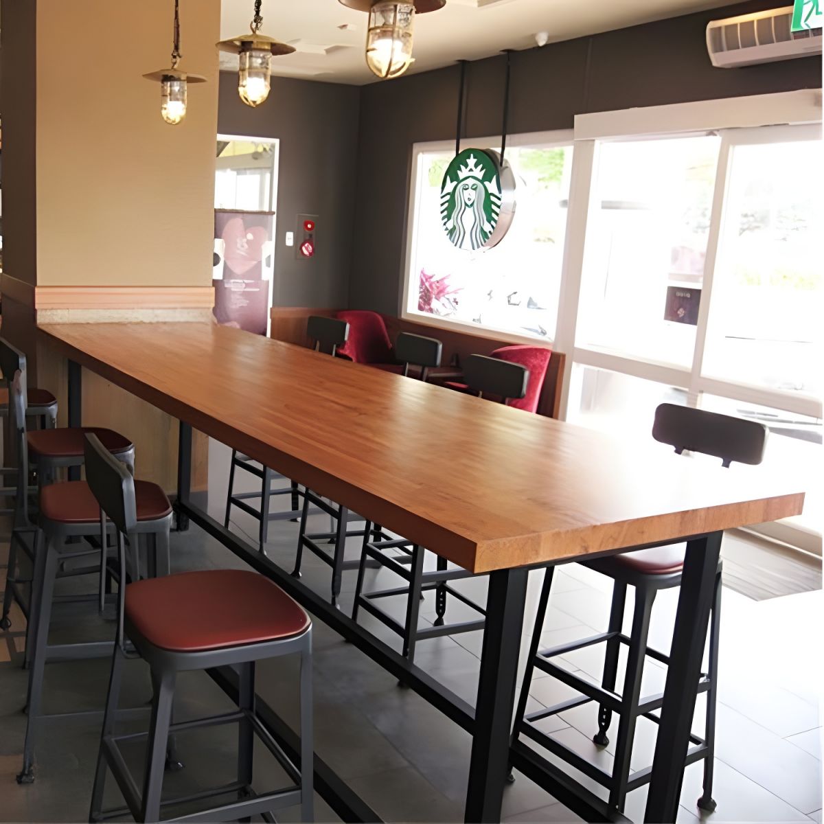 Modern Style Brown Bar Table Solid Wood and Iron with Footrest Coffee ...