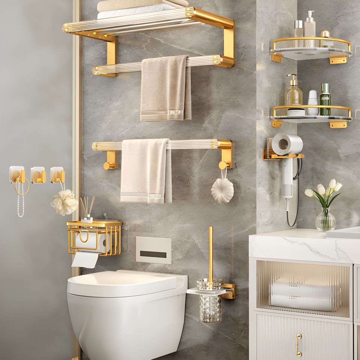 Modern Golden Bathroom Accessory As Individual Or As a Set with Bath ...