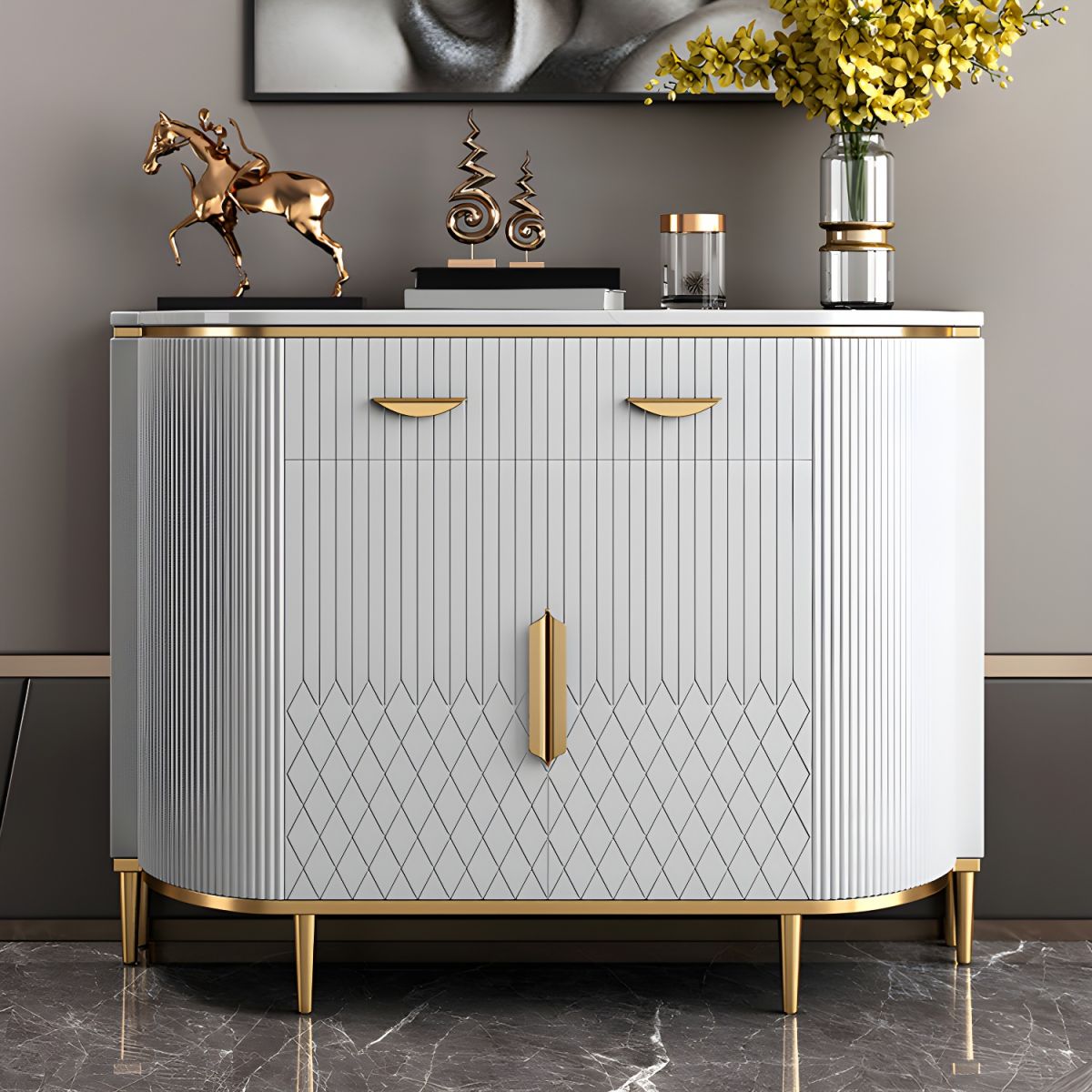 Glam Sideboard Marble Sideboard Cabinet with Doors for Kitchen - Off ...