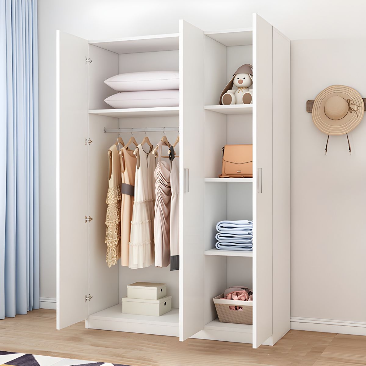 Modern Wood Wardrobe Armoire with Non-Adjustable Shelves and Soft Close ...