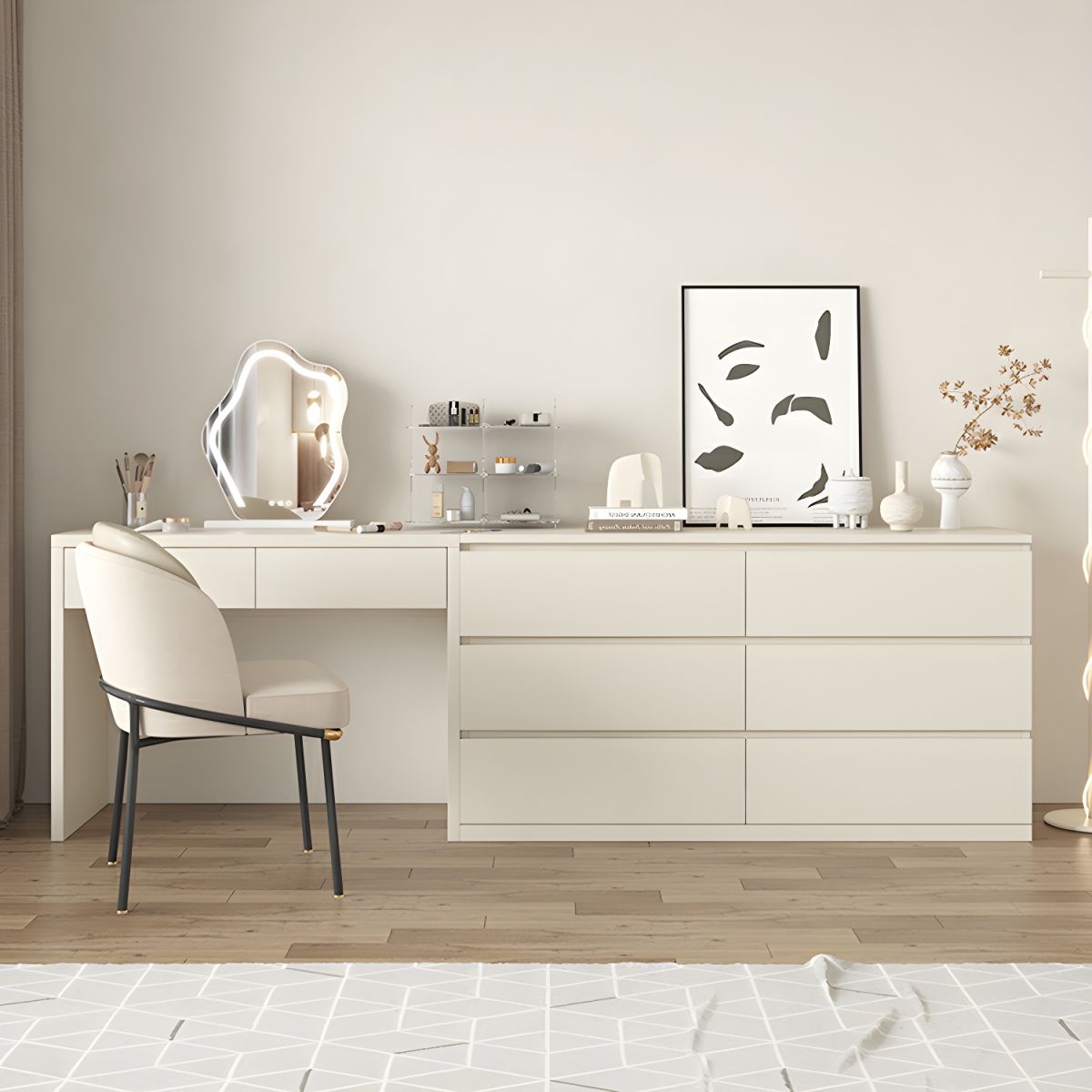 White Modern Wood Makeup Vanity with 8 Drawers - Spacious & Stylish ...