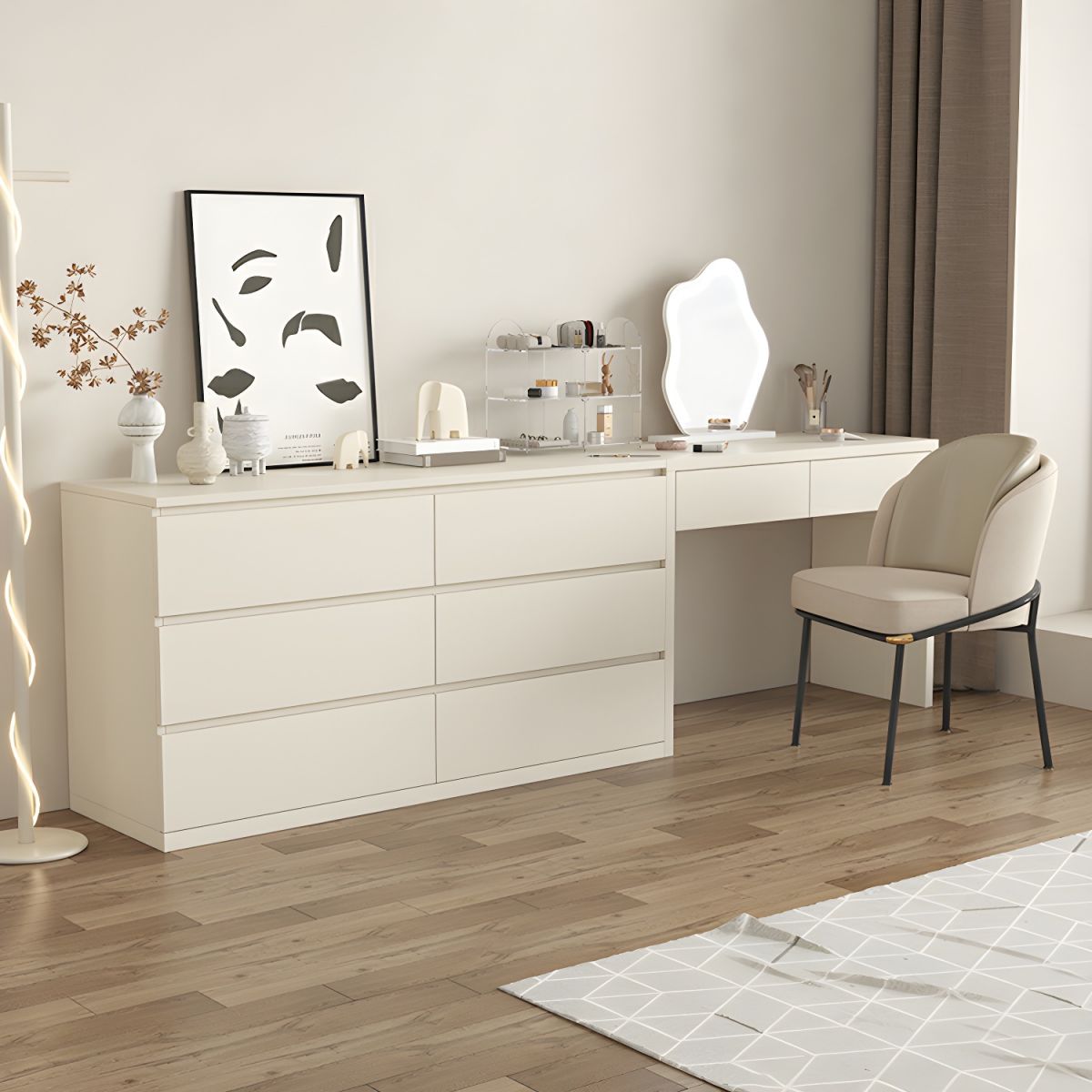 White Modern Wood Makeup Vanity with 8 Drawers - Spacious & Stylish ...